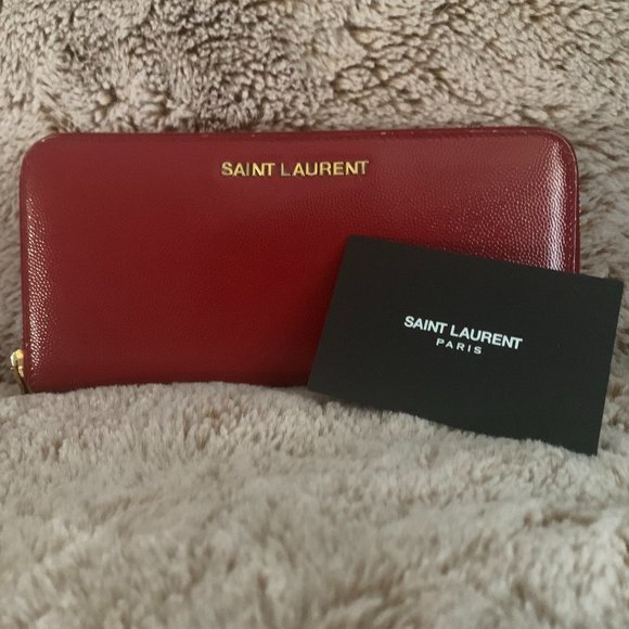 Saint Laurent Handbags - SAINT LAURENT  Red Grain de Poudre Classic Letters Zip Around Long Wallet